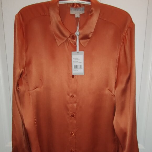 PURE COLLECTION 100% SILK L/S BLOUSE SHIRT TAIL HEM RICH ORANGE US 8-10 - Picture 1 of 13